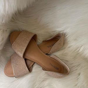 Tan and rose gold flats